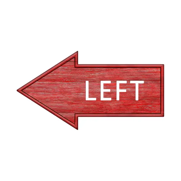 Red Arrow Arrow Pointing Left Inscription Left Wooden Pointer Shape — Stock Photo, Image