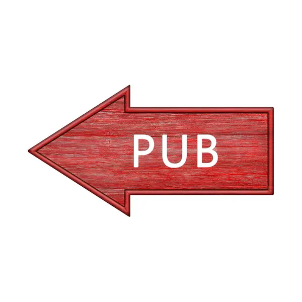 Red Arrow Arrow Pointing Left Inscription Pub Wooden Pointer Shape — Stock Photo, Image
