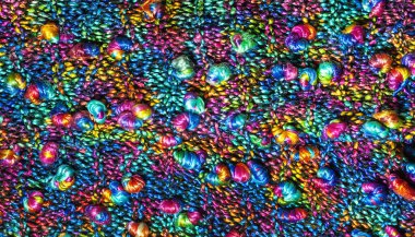 Örülmüş yüzey. Örgü kumaş dokusu. Ilık örülmüş ürün. Çok renkli iplikler var. Tuhafiye yakın çekim