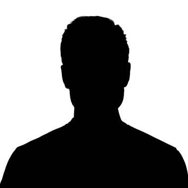 Yetişkin bir adamın silueti. Sosyal ağlar için erkek avatar. Siluet beyaz arkaplanda izole edildi