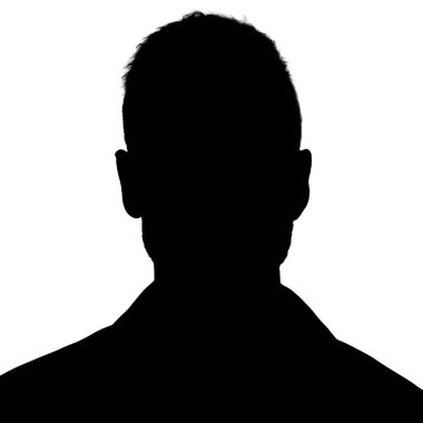Yetişkin bir adamın silueti. Sosyal medya için erkek avatar. Siluet beyaz arkaplanda izole edildi