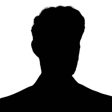 Yetişkin bir adamın silueti. Sosyal medya için erkek avatar. Dağınık saçlı bir portre. Siluet beyaz arkaplanda izole edildi