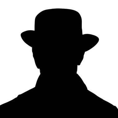 Yetişkin bir adamın silueti. Sosyal ağlar için erkek avatar. Şapkalı bir portre. Siluet beyaz arkaplanda izole edildi