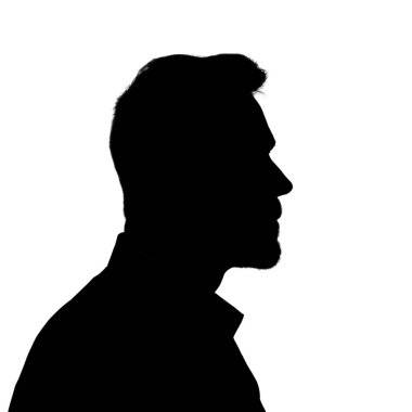 Yetişkin bir adamın silueti. Sosyal medya için erkek avatar. Profil portresi. Siluet beyaz arkaplanda izole edildi