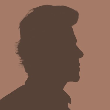 Yetişkin bir adamın silueti. Sosyal ağlar için erkek avatar. Profil portresi. Kahverengi arkaplanda Mocha Mousse silueti izole edildi