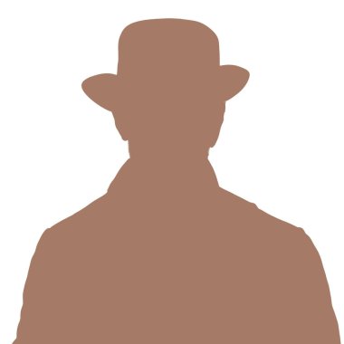 Yetişkin bir adamın silueti. Erkek avatarı. Sosyal medya ikonu. Şapkalı bir portre. Siluet Mocha Mousse beyaz arkaplanda izole edildi