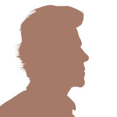 Yetişkin bir adamın silueti. Sosyal ağlar için erkek avatar. Profil portresi. Siluet Mocha Mousse beyaz arkaplanda izole edildi