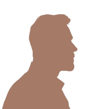 Yetişkin bir adamın silueti. Sosyal medya için erkek avatar. Profil portresi. Siluet Mocha Mousse beyaz arkaplanda izole edildi