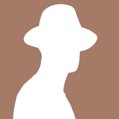Yetişkin bir adamın silueti. Erkek avatarı. Sosyal ağlar için simge. Şapkalı bir portre. Siluet Mocha Mousse kahverengi arka planda izole edildi