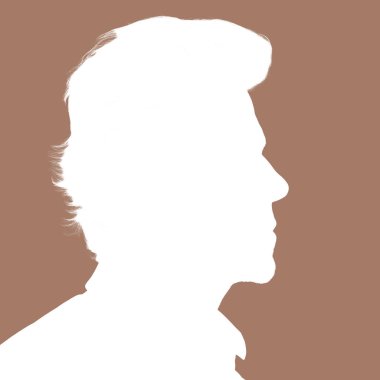 Yetişkin bir adamın silueti. Sosyal ağlar için erkek avatar. Profil portresi. Siluet Mocha Mousse kahverengi arka planda izole edildi