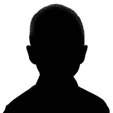 Bir oğlanın silueti. Siyah renkli Avatar. Beyaz arkaplanda izole edilmiş çocuk silueti