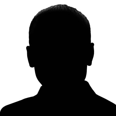 Erkek avatarı. Genç bir adamın silueti. Sosyal medya ikonu. Beyaz arkaplanda siyah beyaz siluet
