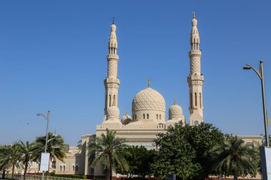 Dubai, UAE - February 14,2022: Jumeirah Mosque in Dubai a stunning architectural masterpiece, featuring traditional Islamic design elements with a modern twist. main dome is beautifully proportioned