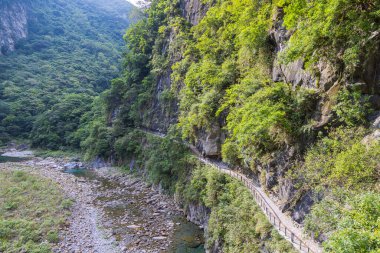 Shakadang hiking trail at the Taroko National Park Taiwan. The protected mountain forest landscape named after the landmark Taroko Gorge, carved by the Liwu River. Taiwan natural wonders and heritage. clipart