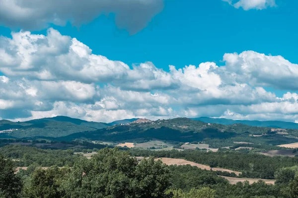Zelená Pole Toskánska Vidět Vrcholu Kopce Provincii Siena Region Toskánsko — Stock fotografie