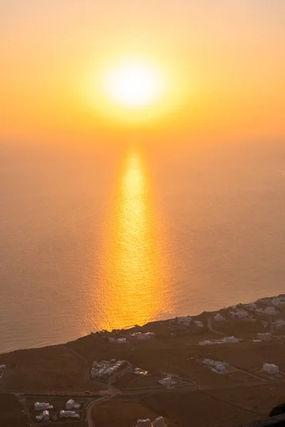 Krásný Výhled Santorini Island Sunrise Klidná Mořská Voda Řecko — Stock fotografie