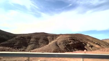 Panorama of the desert and typical towns on the way through the Atlas Mountains to arrive in the Sahara in Morocco