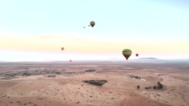 Colorful Hot Air Balloons Flying Desert Morocco High Quality Footage — Αρχείο Βίντεο