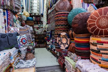 a shop of typical and tribal objects in the Jemaa el-Fnaa square in Marrakesh