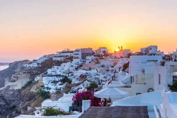 Знаменитий Унікальний Захід Сонця Острові Санторіні Греція — стокове фото