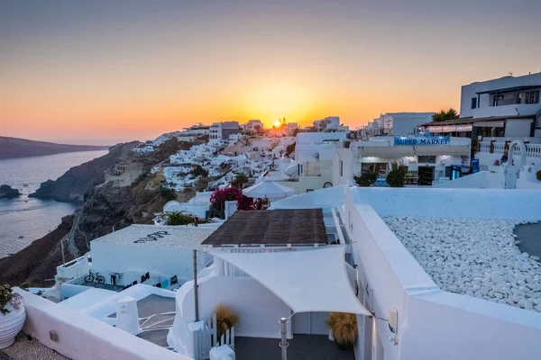 Den Berömda Och Unika Solnedgången Oia Santorini Grekland — Stockfoto
