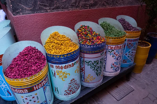 Fiori Colorati Sbucciati Fragranza Stanza Vendita Mercato Souk Nella Medina — Foto Stock