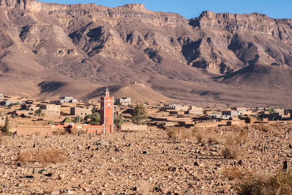 stock image A semi deserted barbarian village in the atlas mountains surrounded by date palms along the road from marrakesh to the sahara desert. High quality photo