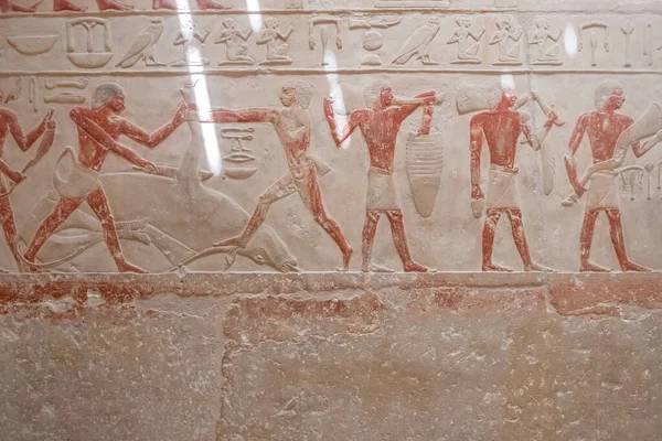 Saqqara는 역사상 알려진 오래된 완전한 복합체 지어진 Djoser의 피라미드를 포함합니다 — 스톡 사진