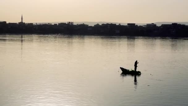 Nile Sunset Serenity Fishermans Net Ritual Inglés Imágenes Alta Calidad — Vídeos de Stock