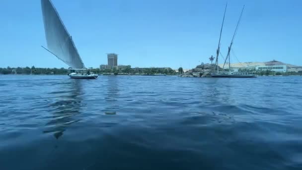 Волшебство Реки Нил Плавание Борту Небольшого Корабля Ветре Высококачественные Кадры — стоковое видео
