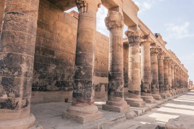 Seni Mısır 'ın geçmişine götüren kutsal bir mabet olan Aswan' daki Bu fotoğraf, bu tarihi taşın özünü yakalar ve seyahat broşürleri, blogları veya kültürüne mükemmel bir katkı sağlar.