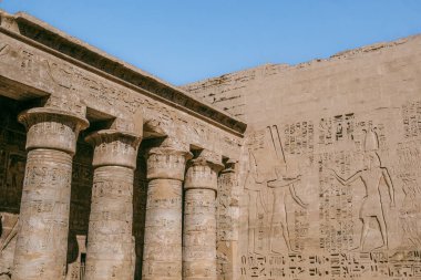 Büyüleyici Luxor Tapınağı 'nı keşfedin. Mısırlıların ebedi mirasına bir vasiyet. Bu fotoğraf tapınakların muhteşem mimarisini sergiliyor, alacakaranlıkta aydınlatılıyor, sıcak, altın bir parıltı yayıyor.