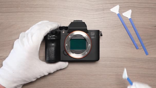 Rimozione Della Polvere Del Sensore Moderno Sensore Fotocamere Full Frame — Video Stock