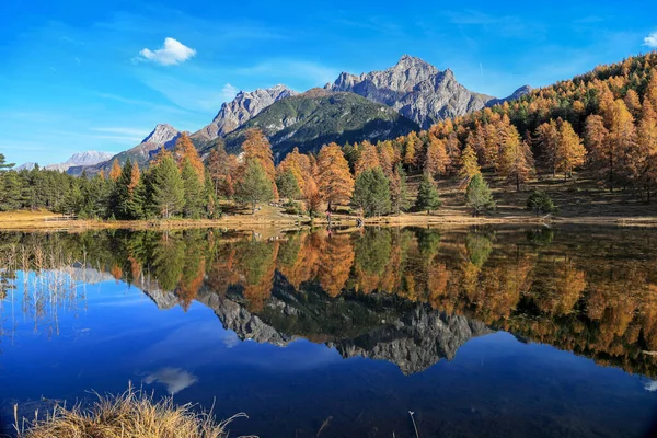 Alpy Szwajcarskie Górskie Jezioro Lai Nair Black Lake Odbiciem Jesiennego — Zdjęcie stockowe