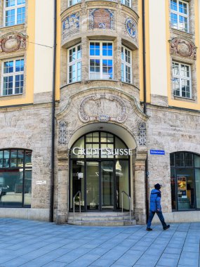 Chur, Switzerland - February 09. 2023: Credit Suisse in the Swiss city center of Chur, Grisons. Credit Suisse is the second-largest Swiss bank.