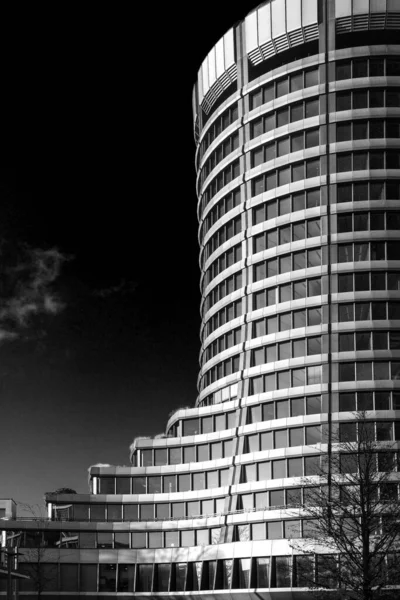 the modern round office tower of Bank for International Settlements BIS at City of Basel, Switzerland