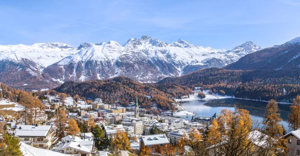 Panoramisch Uitzicht Moritz Beroemde Vakantieregio Voor Winterspruit Vanaf Hoge Heuvel — Stockfoto