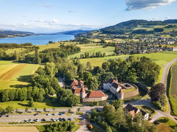 Seengen Schweiz Maj 2020 Flygbild Vallgraven Hallwyl Slott Kanton Aargau — Stockfoto