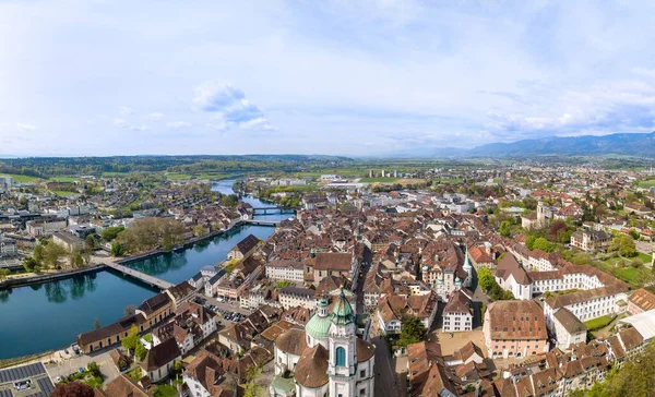Panorama Lotu Ptaka Stare Miasto Solothurn Katedrą Ursusa Szwajcarskie Dziedzictwo Zdjęcie Stockowe