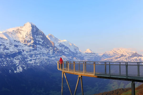 Ein Besucher Roter Jacke Steht Auf Der Aussichtsplattform Cliff Walk — Stockfoto