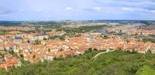 Panorama Fågelperspektiv Prags Slott Och Prag Gamla Stan Och Den — Stockfoto