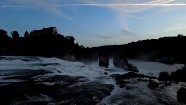 Неподвижность Рейнского Водопада Синих Часов Ночного Падения — стоковое видео