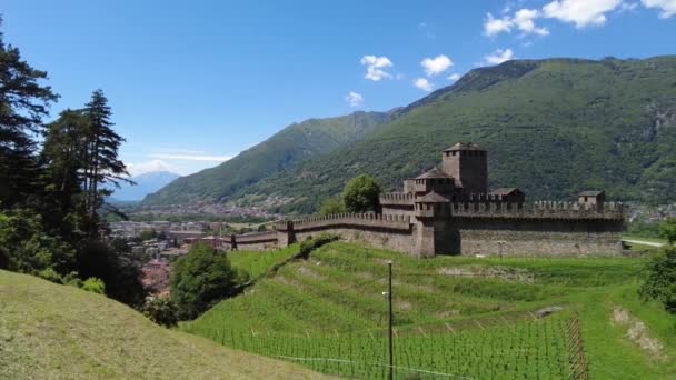 Panorama Video Natáčení Unesco Dědictví Hradu Montebello Bellinzona Ticino Švýcarsko — Stock video