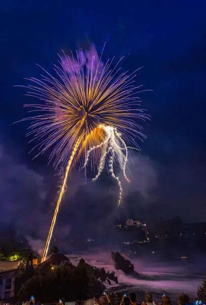 Stock image Firework over the Rhinefall to  traditionally  celebrate the Swiss National Day on 1. August each year