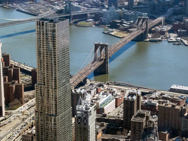 Вид Воздуха Бруклинский Манхэттенский Мосты Центре Нью Йорка — стоковое фото