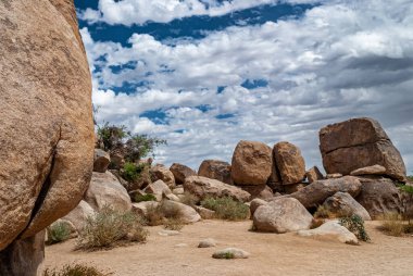 View from the large boulders in Joshua Tree National Park in Southern California.