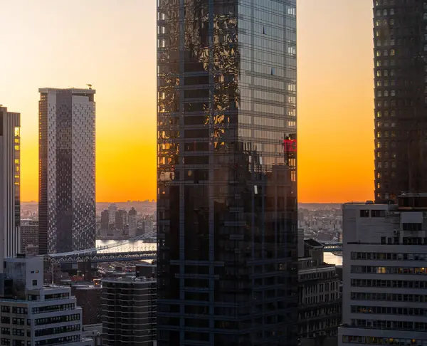 Dageraad Met Een Pastel Zonsopgang Het Centrum Van Manhattan Stockfoto