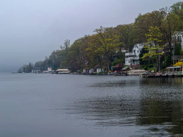 Sumuinen Varhain Aamulla Näkymä Lake Hopatcong Susex County New Jersey kuvapankin valokuva