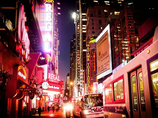 Nowość York Marzec Nocny Widok Times Square Marca 2008 Manhattanie Zdjęcia Stockowe bez tantiem