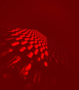 Aşağıdan alınan koyu kırmızı gökdelen soyutu